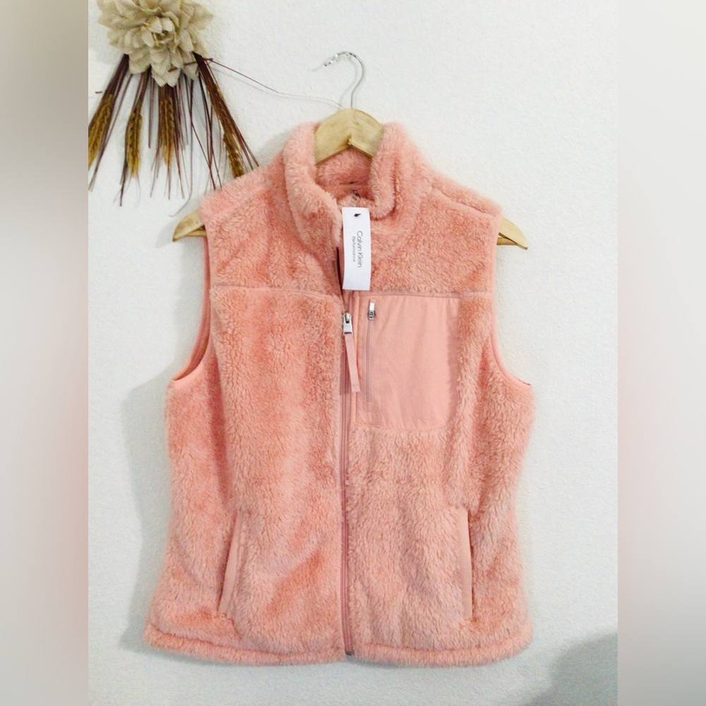 Calvin Klein Performance Pink Fleece Zipper Vest Size Medium